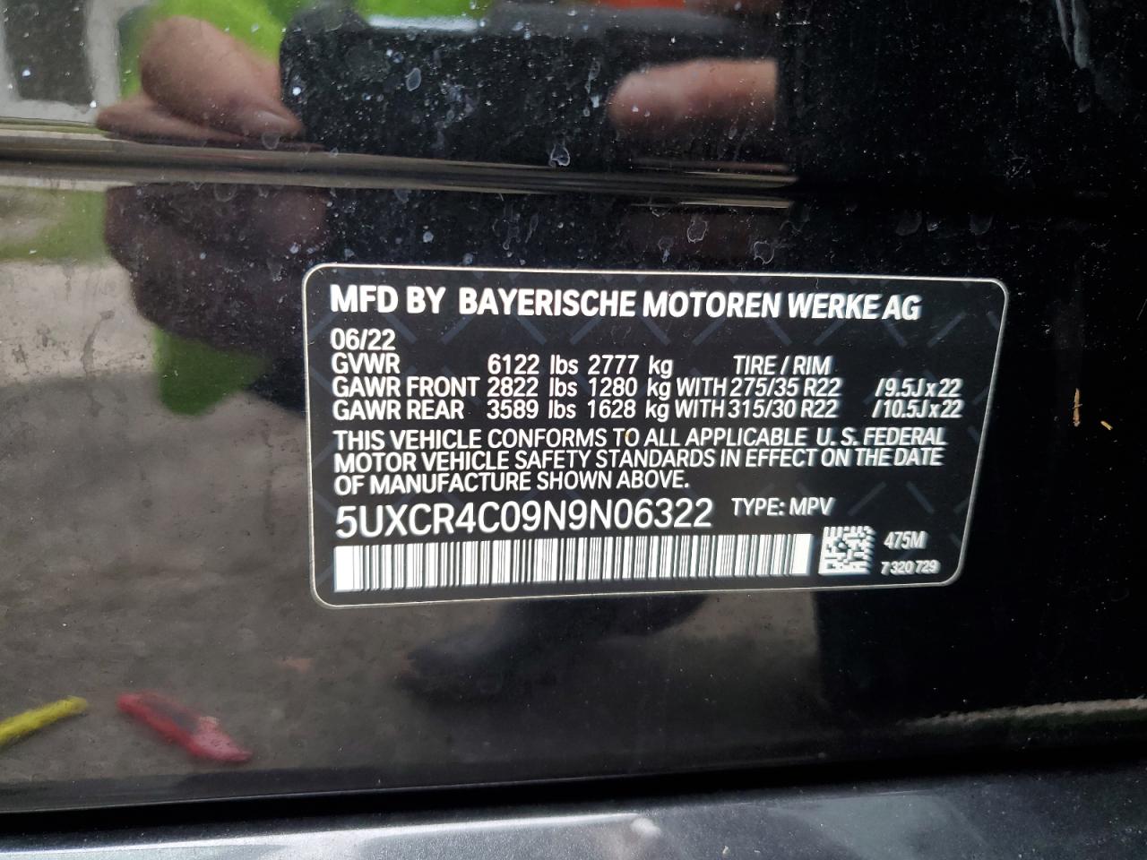 2022 BMW X5 Sdrive 40I VIN: 5UXCR4C09N9N06322 Lot: 74719114