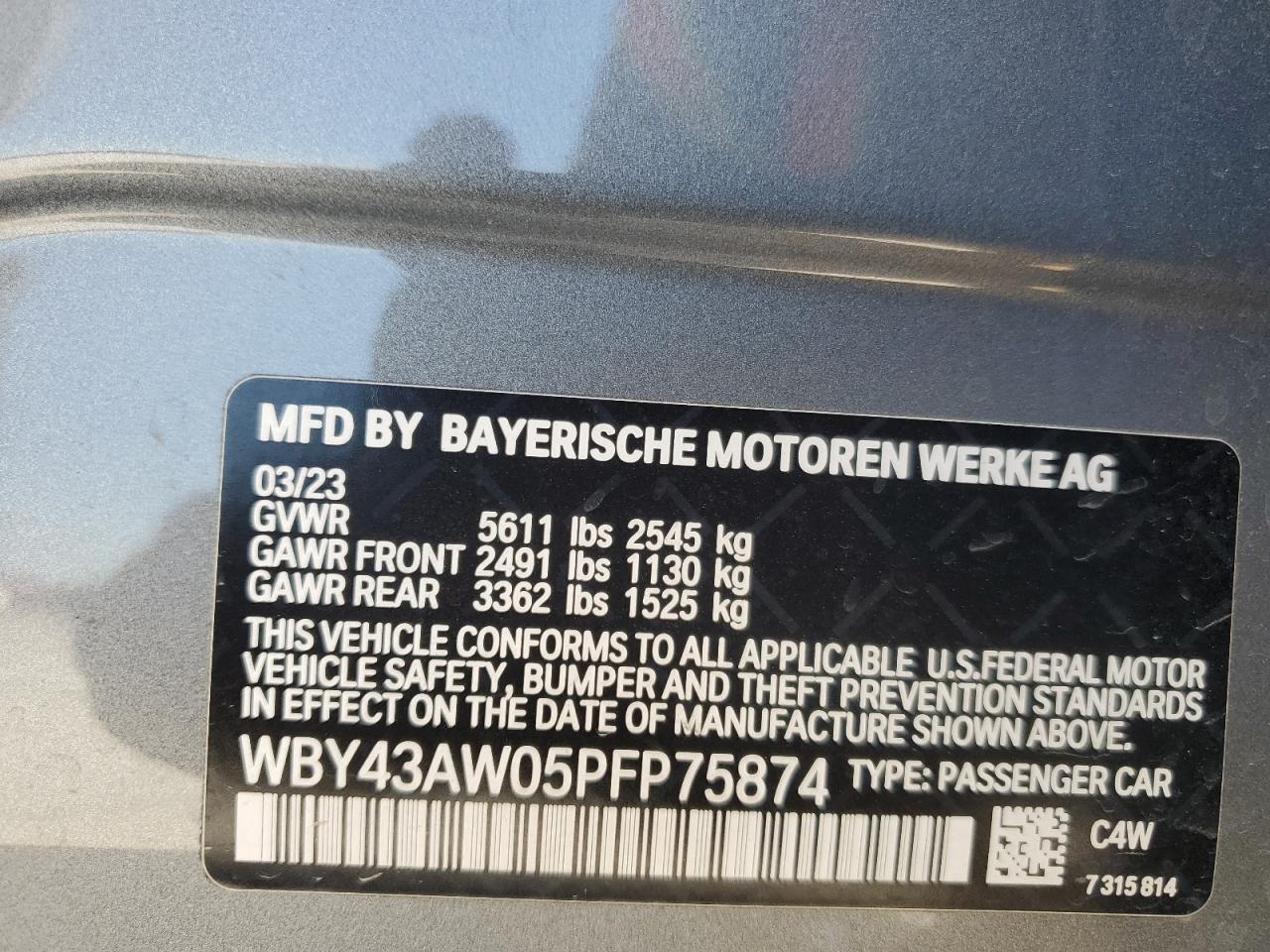 WBY43AW05PFP75874 2023 BMW I4 Edrive 35