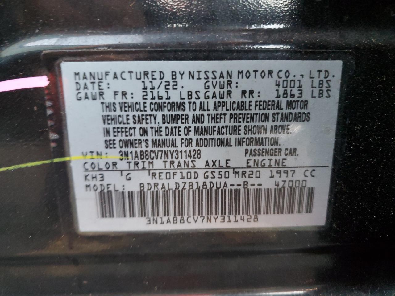 3N1AB8CV7NY311428 2022 Nissan Sentra Sv