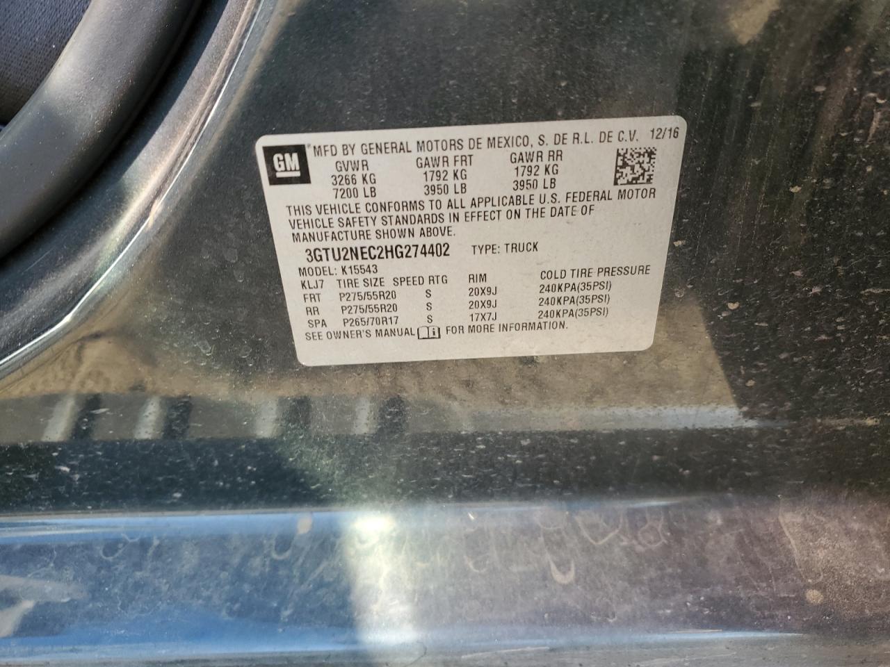 3GTU2NEC2HG274402 2017 GMC Sierra K1500 Slt