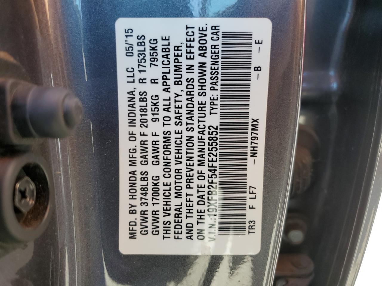 19XFB2F54FE255852 2015 Honda Civic Lx