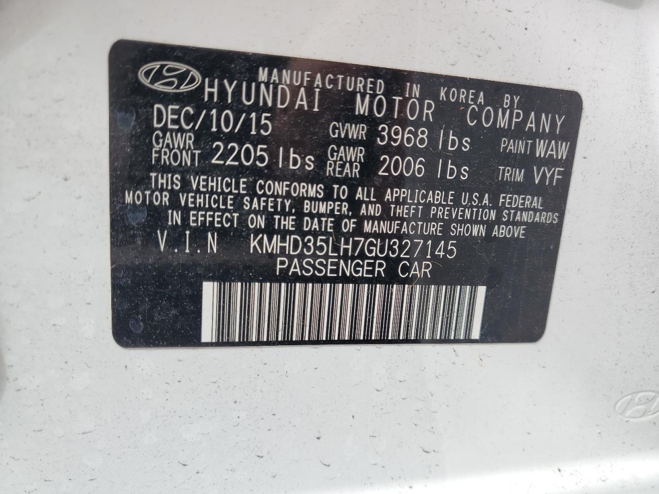 KMHD35LH7GU327145 2016 HYUNDAI ELANTRA - Image 13