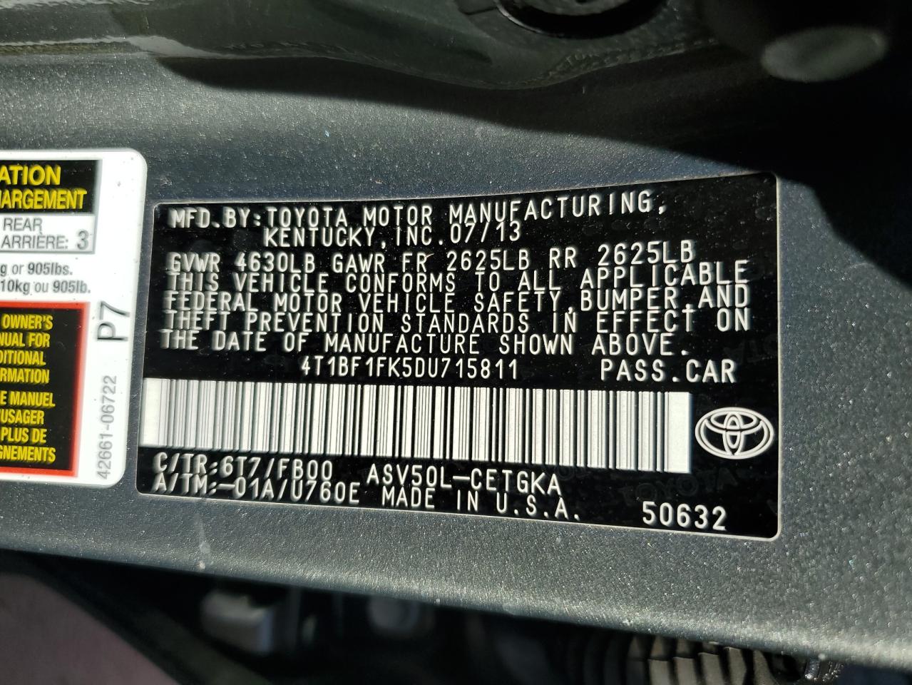 VIN 4T1BF1FK5DU715811 2013 TOYOTA CAMRY no.13