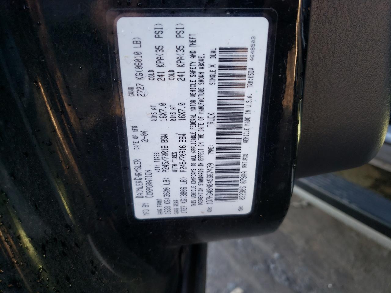 2004 Dodge Dakota Quad Slt VIN: 1D7HG48N84S667470 Lot: 73598614