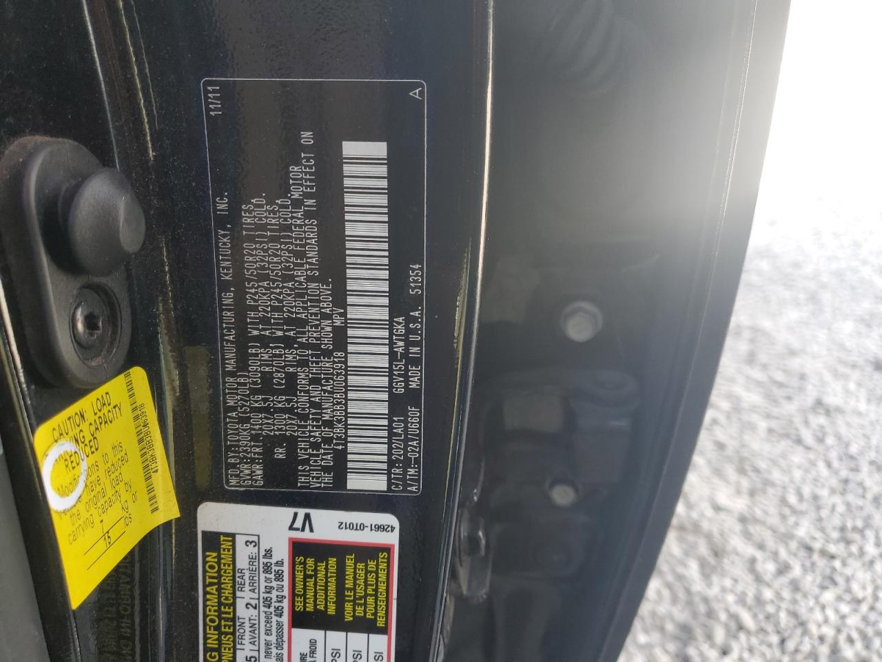 2011 Toyota Venza VIN: 4T3BK3BB3BU063918 Lot: 65948345