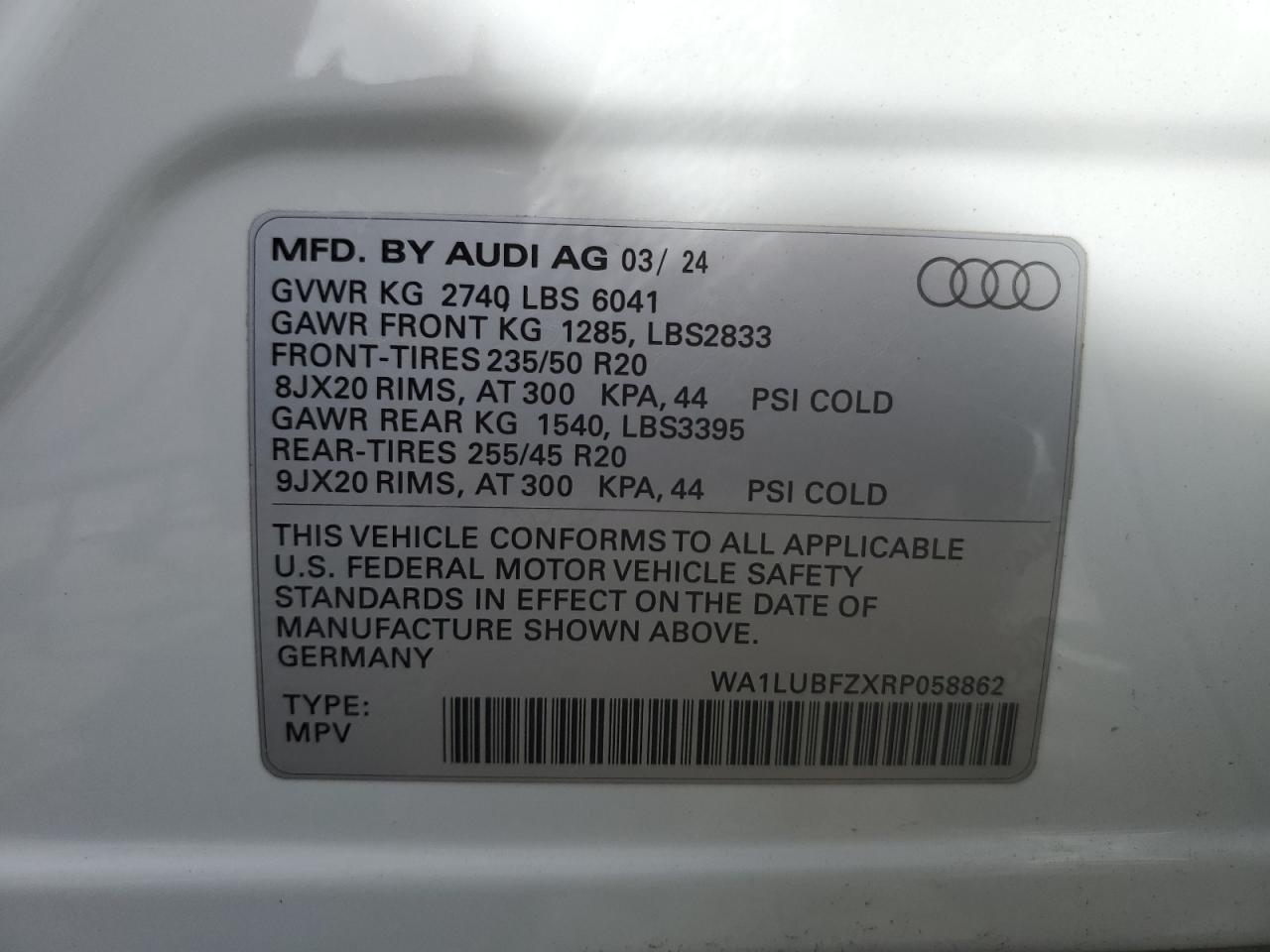 WA1LUBFZXRP058862 2024 Audi Q4 E-Tron Premium Plus