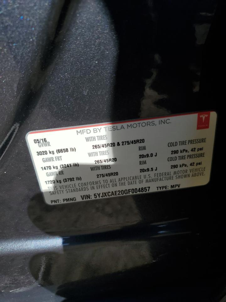 5YJXCAE20GF004857 2016 Tesla Model X