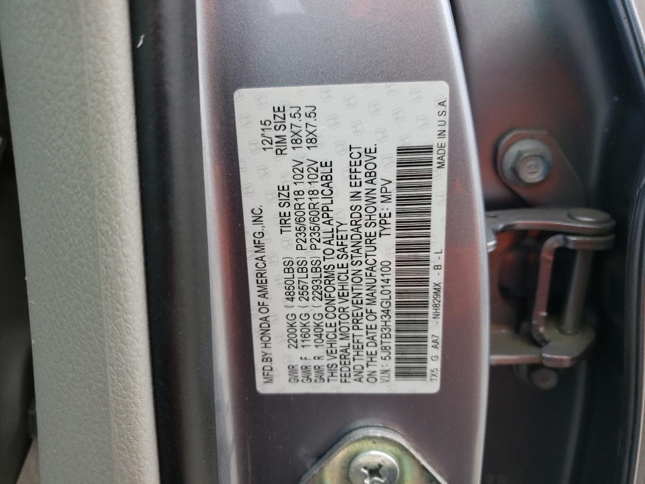 5J8TB3H34GL014100 2016 Acura Rdx