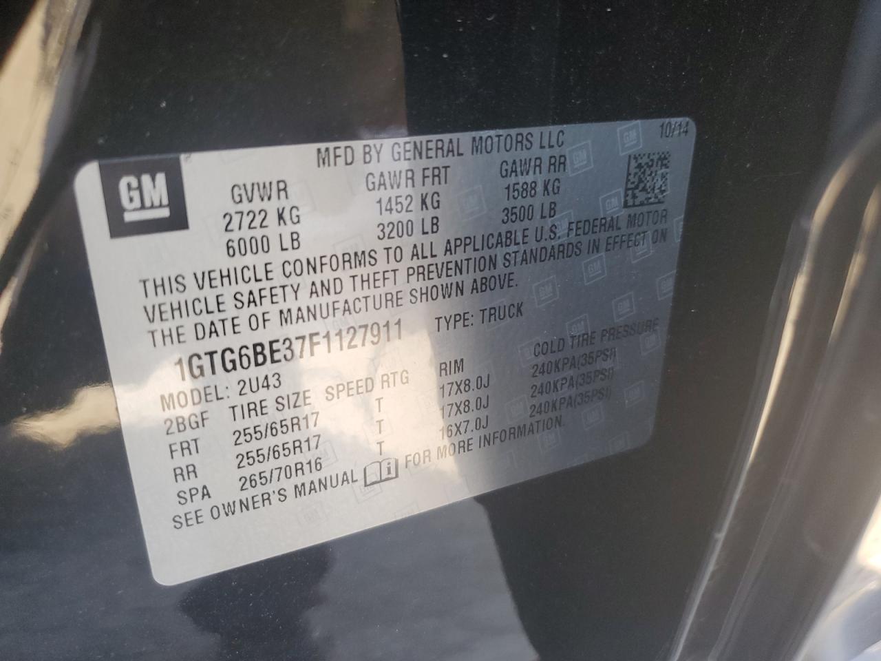 1GTG6BE37F1127911 2015 GMC Canyon Sle