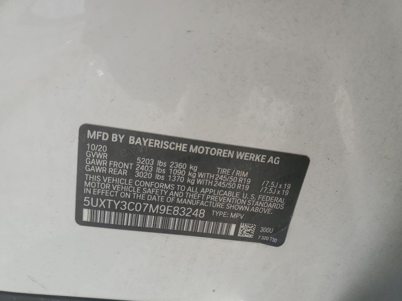 5UXTY3C07M9E83248 2021 BMW X3 Sdrive30I