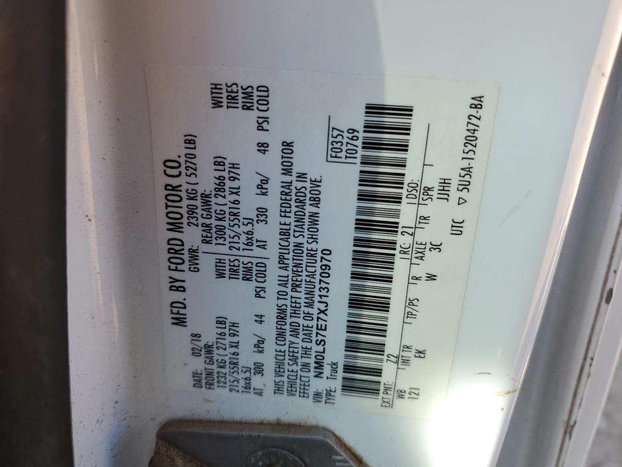 NM0LS7E7XJ1370970 2018 Ford Transit Connect Xl