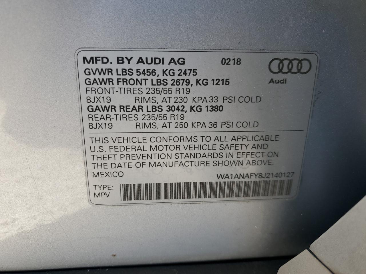 2018 Audi Q5 Premium VIN: WA1ANAFY8J2140127 Lot: 77390334