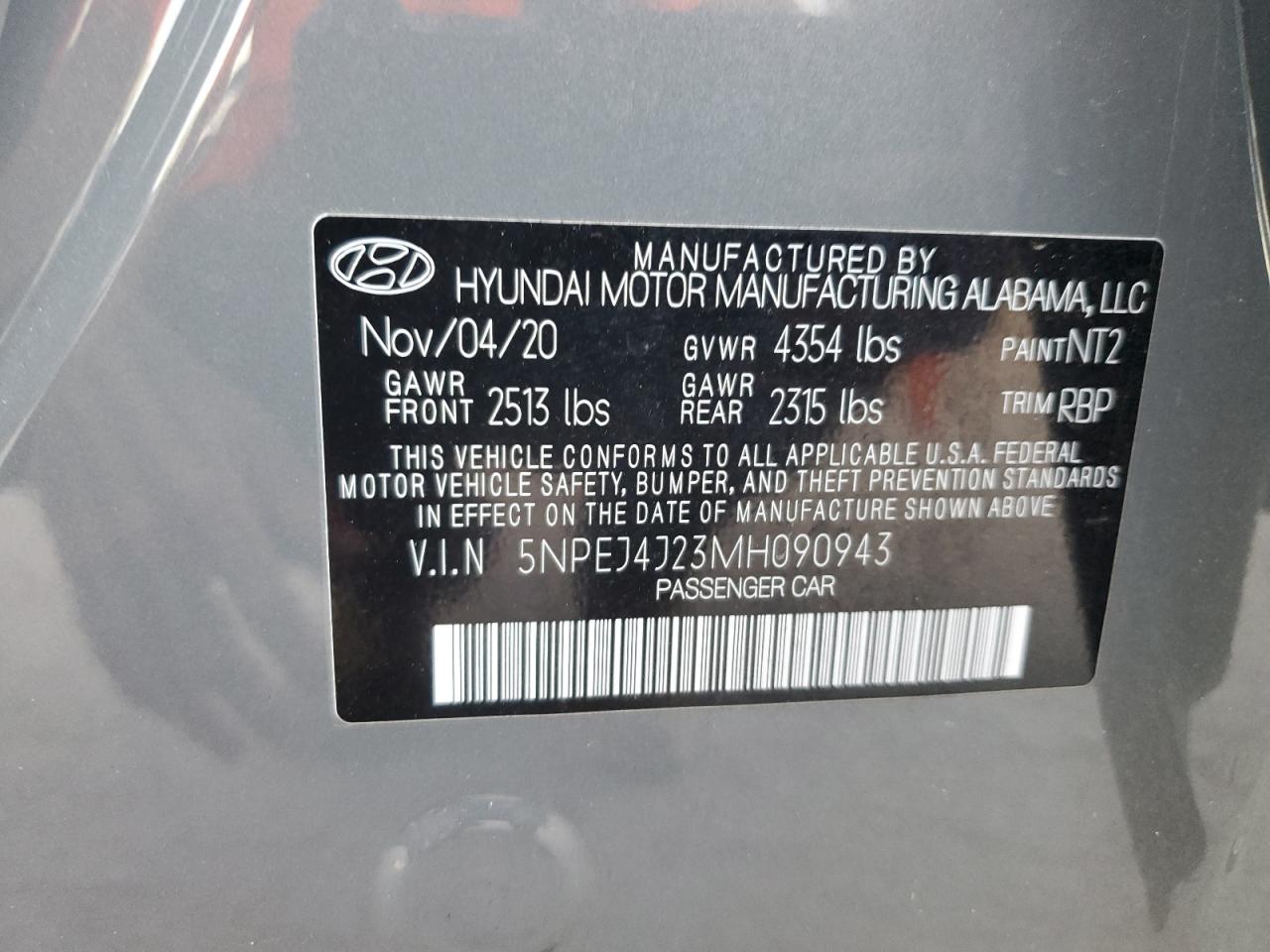 2021 Hyundai Sonata Sel Plus VIN: 5NPEJ4J23MH090943 Lot: 77021384