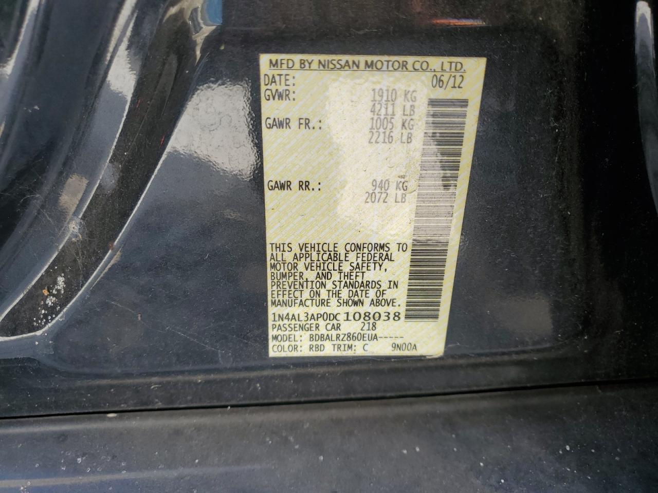 1N4AL3AP0DC108038 2013 Nissan Altima 2.5