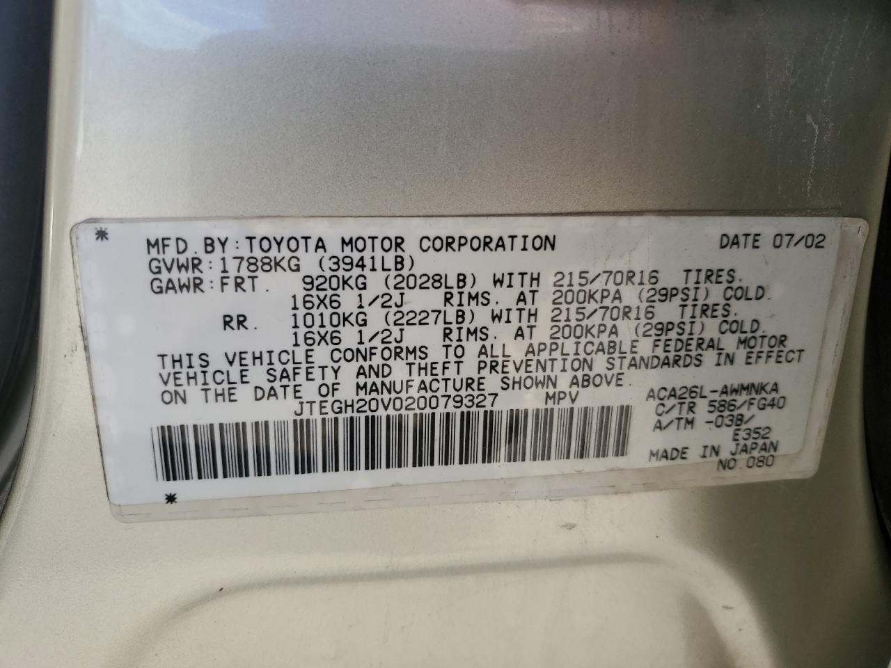 JTEGH20V020079327 2002 Toyota Rav4