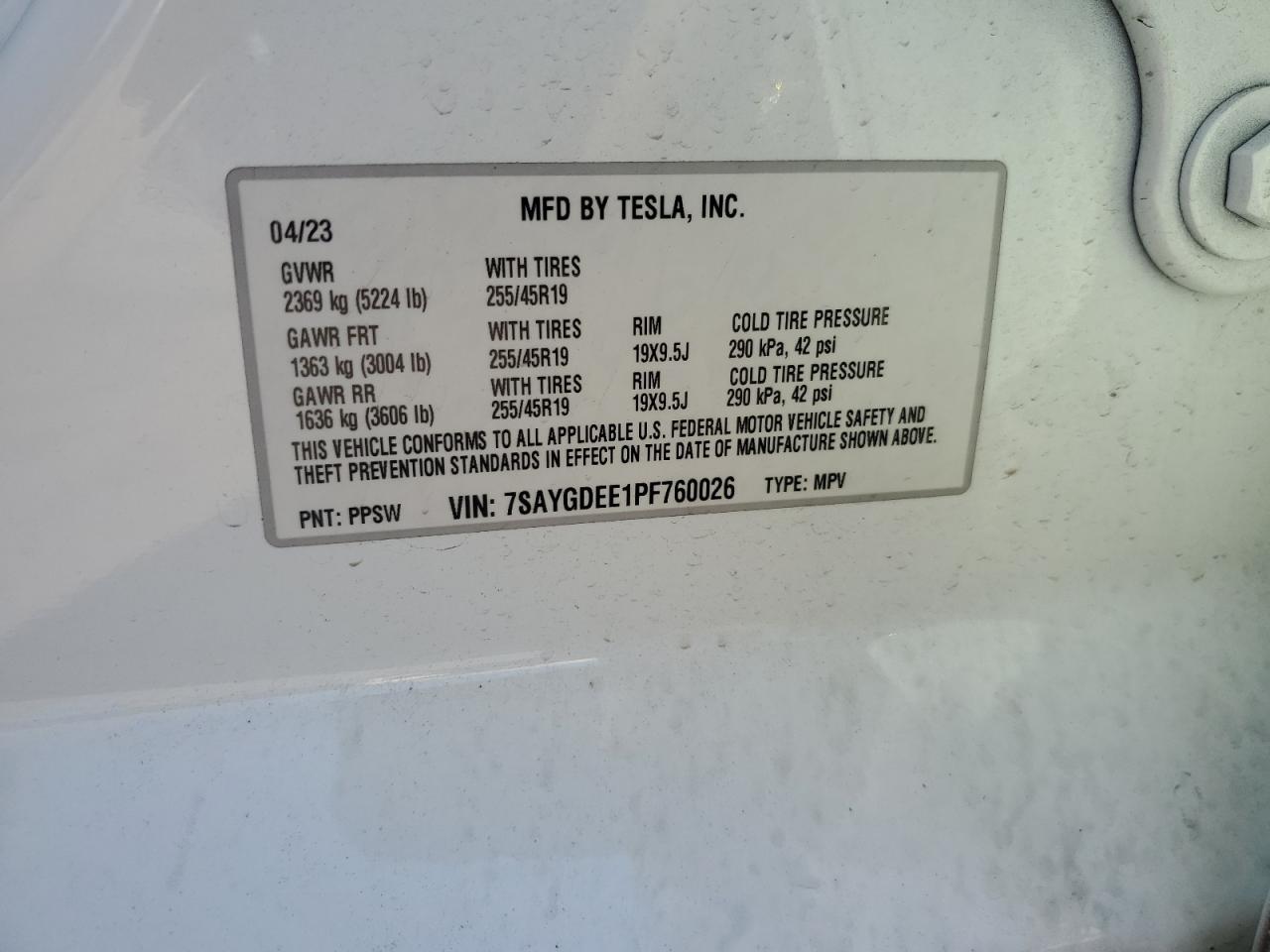 2023 Tesla Model Y VIN: 7SAYGDEE1PF760026 Lot: 73967694