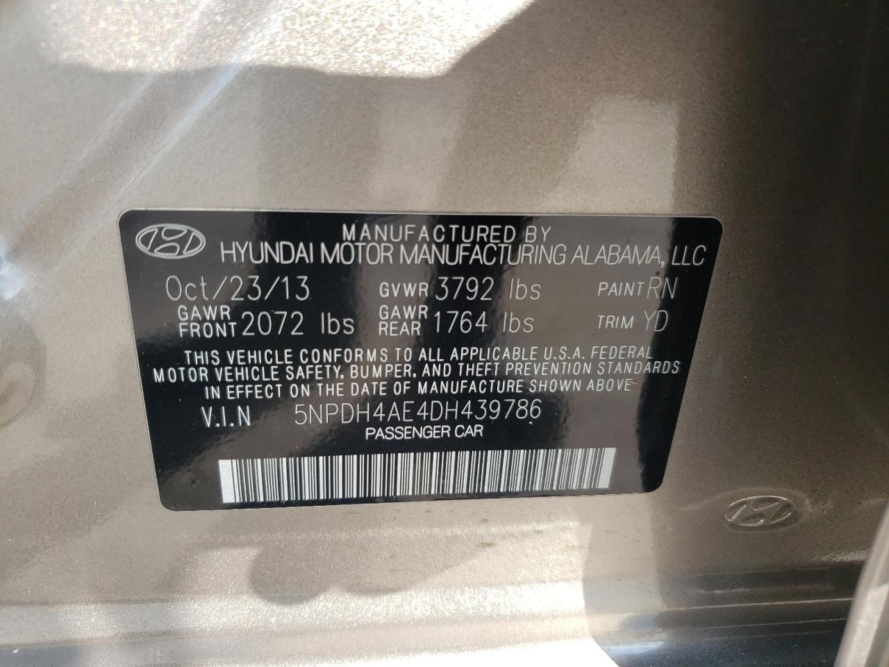 5NPDH4AE4DH439786 2013 Hyundai Elantra Gls