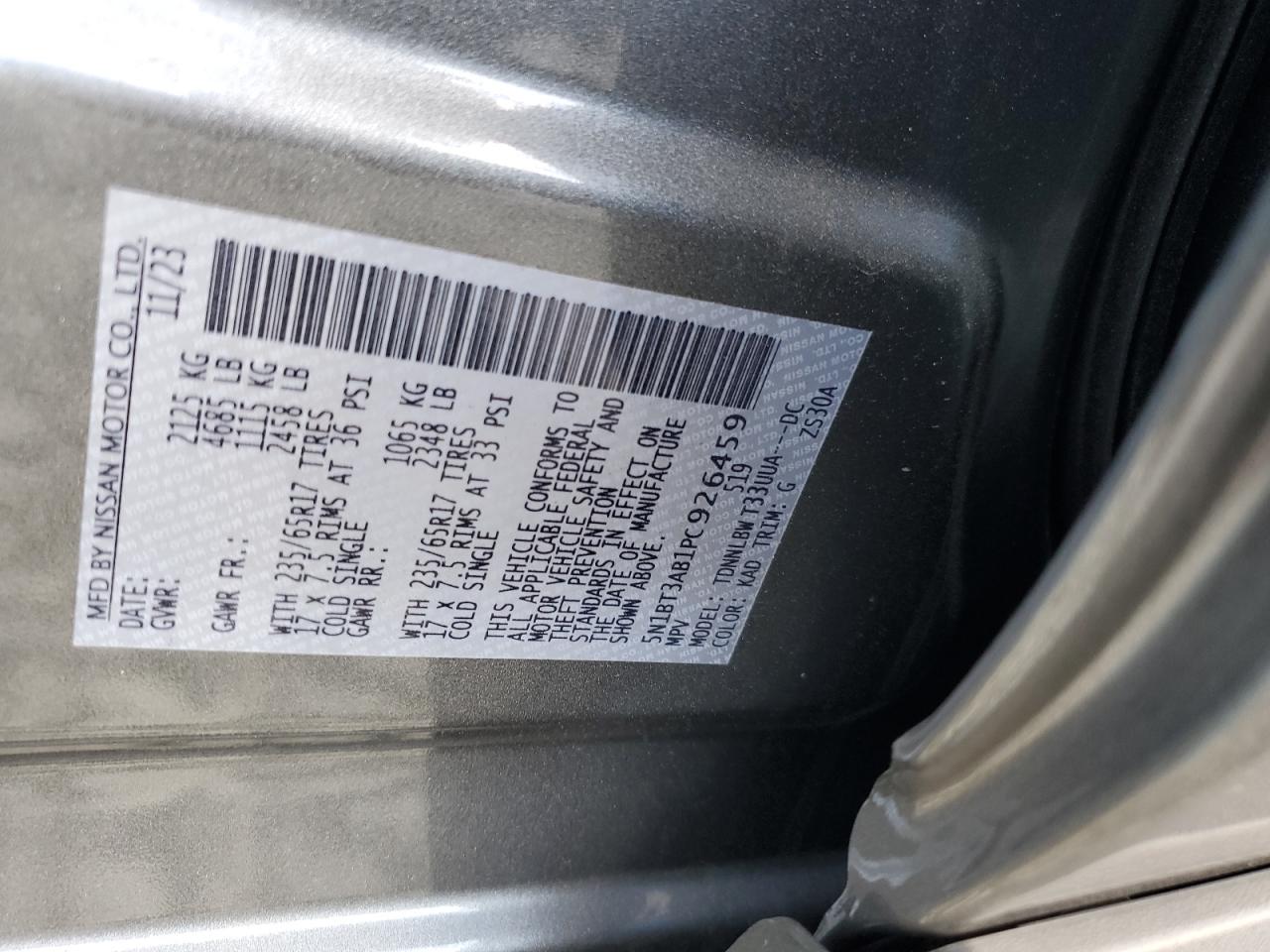 2023 Nissan Rogue S VIN: 5N1BT3AB1PC926459 Lot: 77383004