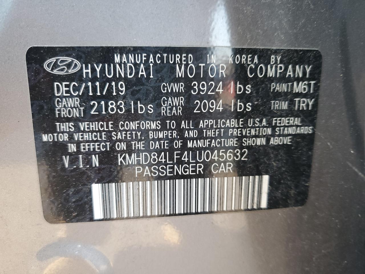 KMHD84LF4LU045632 2020 HYUNDAI ELANTRA - Image 12