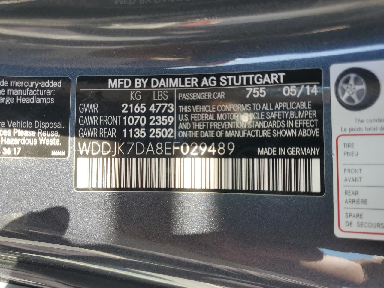 WDDJK7DA8EF029489 2014 Mercedes-Benz Sl 550