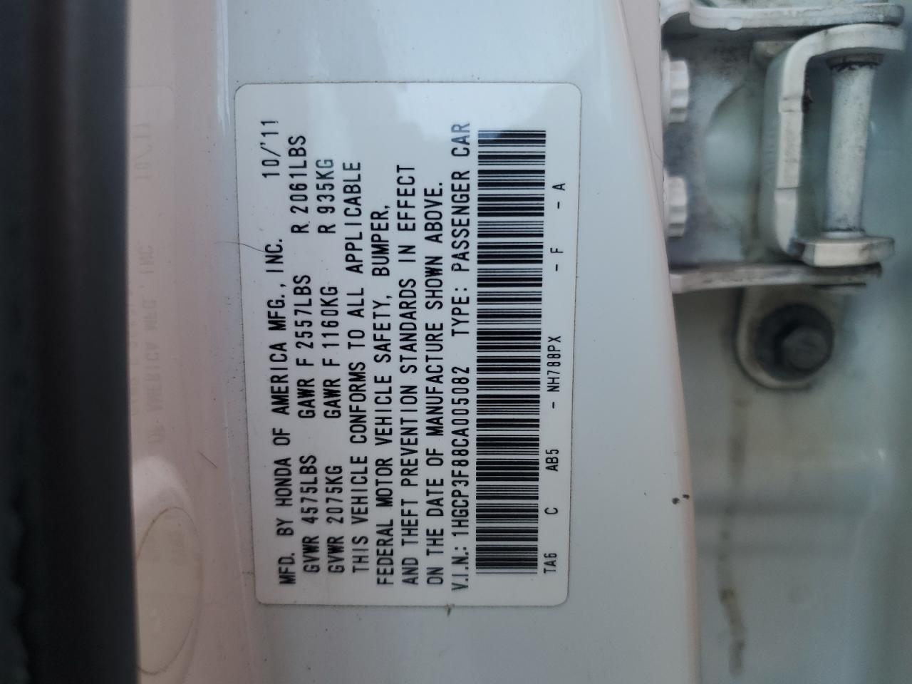 1HGCP3F88CA005082 2012 Honda Accord Exl