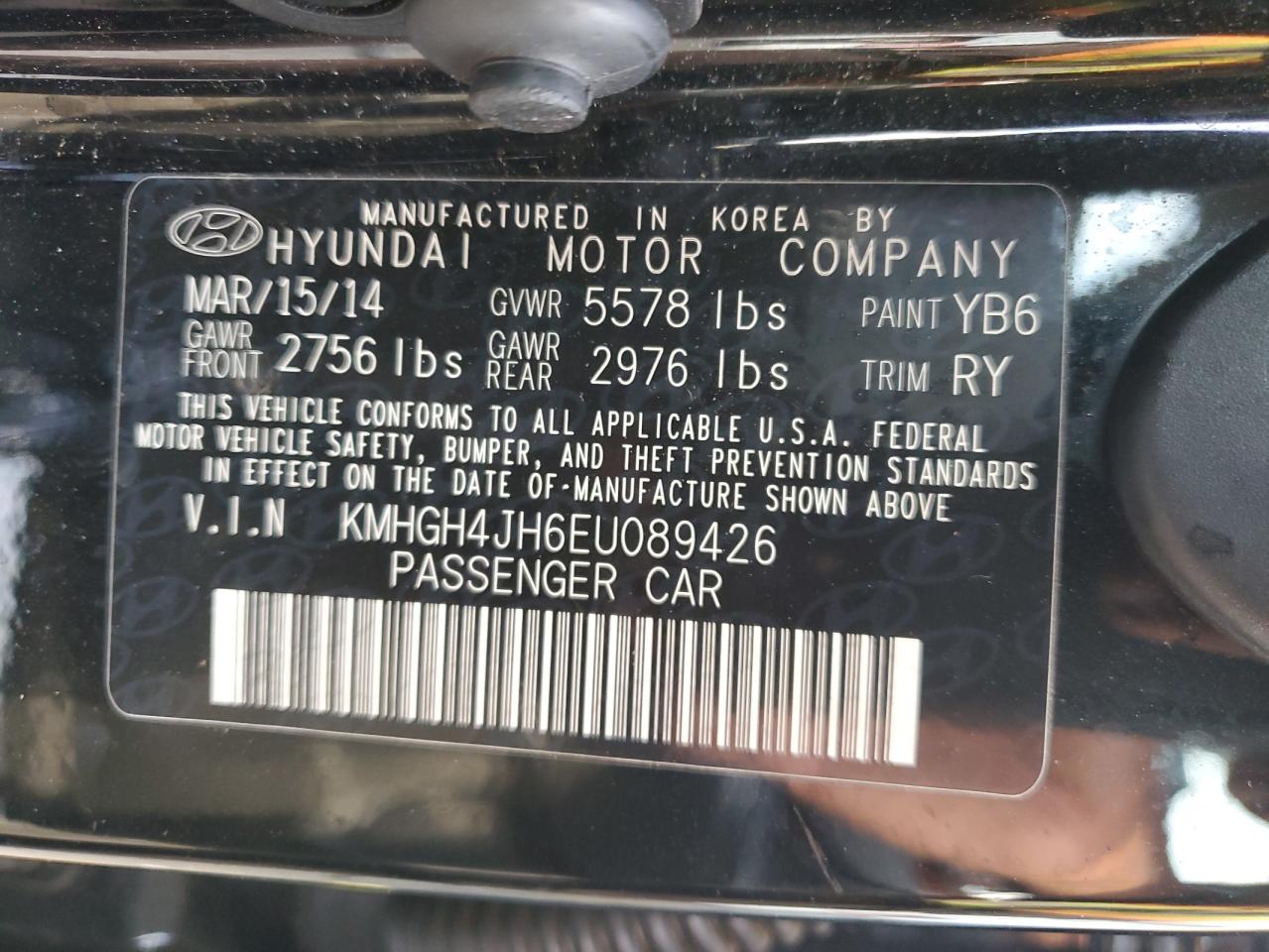 2014 Hyundai Equus Signature VIN: KMHGH4JH6EU089426 Lot: 77975774