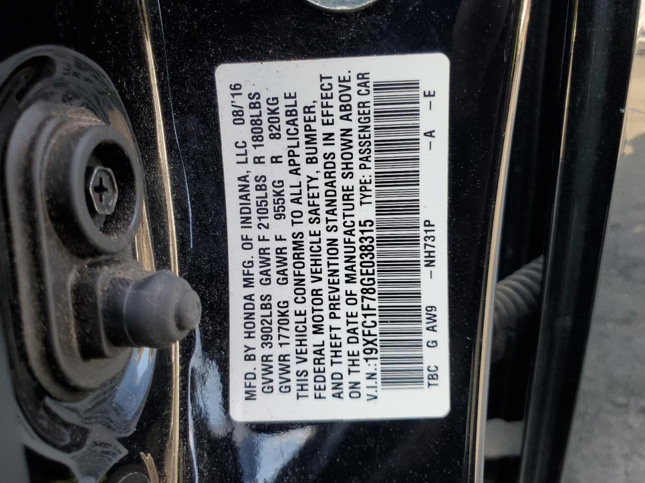 19XFC1F78GE038315 2016 Honda Civic Exl