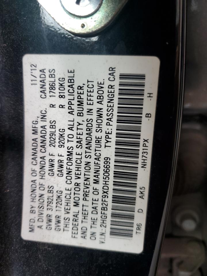 2HGFB2F9XDH506699 2013 Honda Civic Exl