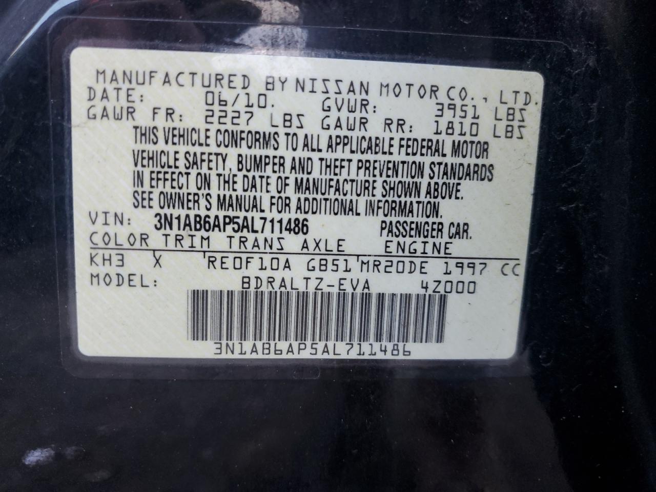 3N1AB6AP5AL711486 2010 Nissan Sentra 2.0