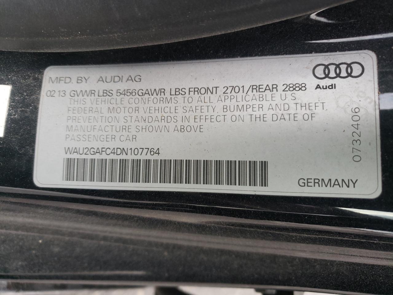 2013 Audi A7 Prestige VIN: WAU2GAFC4DN107764 Lot: 76263254