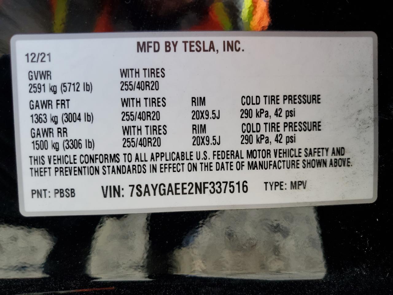 2022 Tesla Model Y VIN: 7SAYGAEE2NF337516 Lot: 78777104