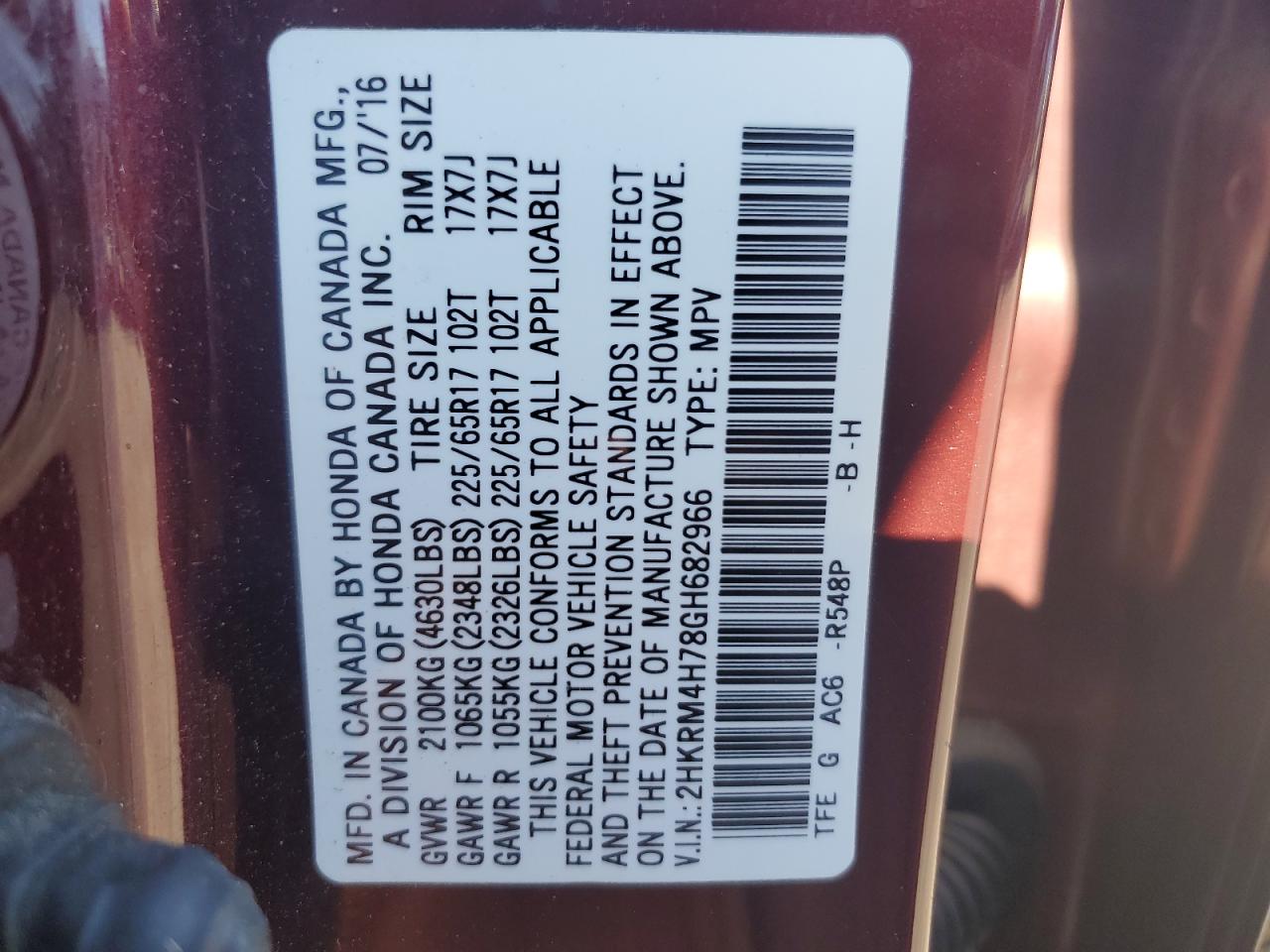 2HKRM4H78GH682966 2016 Honda Cr-V Exl