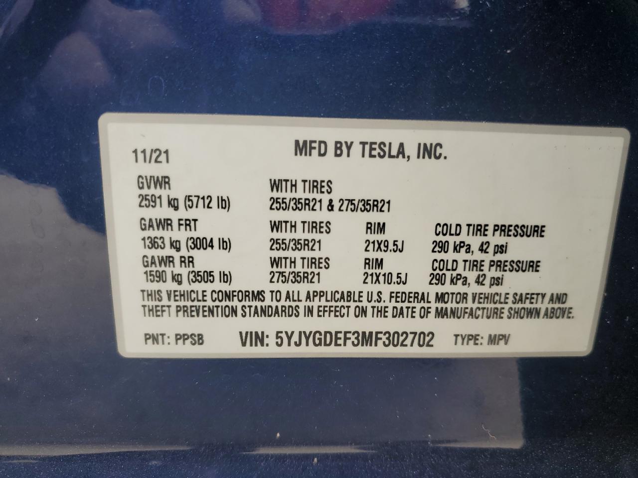 5YJYGDEF3MF302702 2021 Tesla Model Y