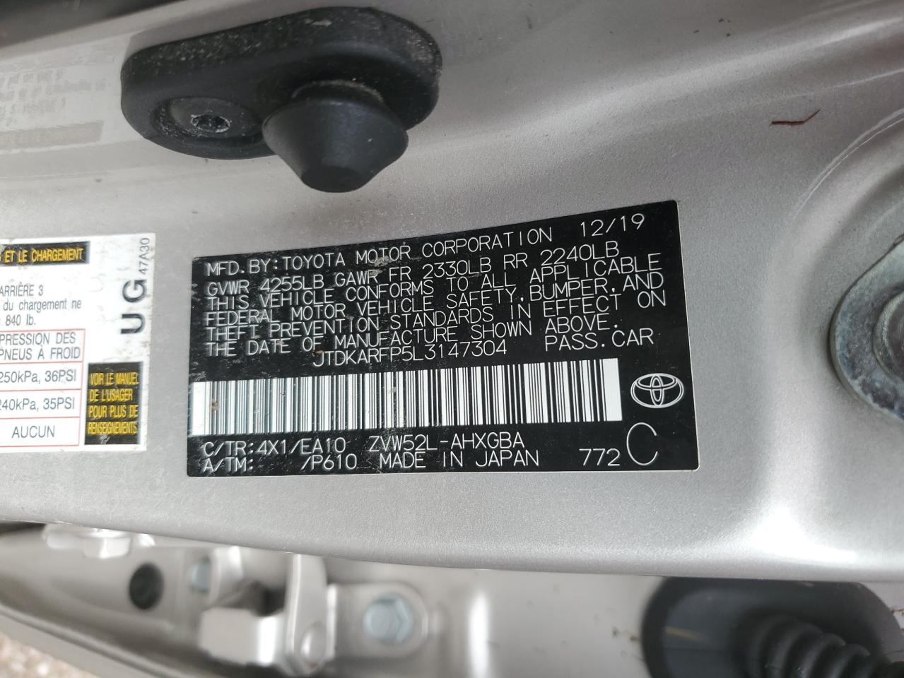 JTDKARFP5L3147304 2020 Toyota Prius Prime Le