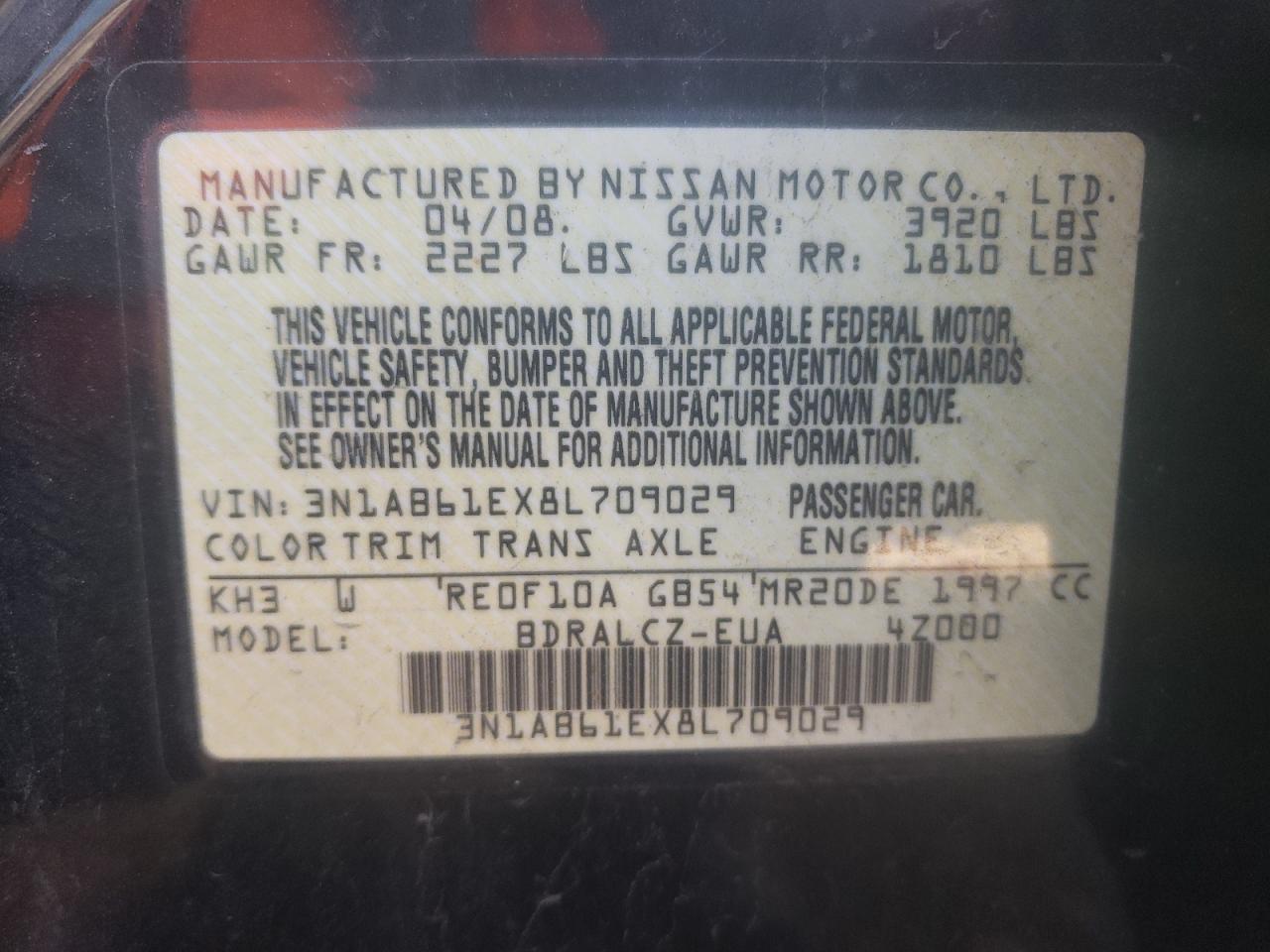 3N1AB61EX8L709029 2008 Nissan Sentra 2.0