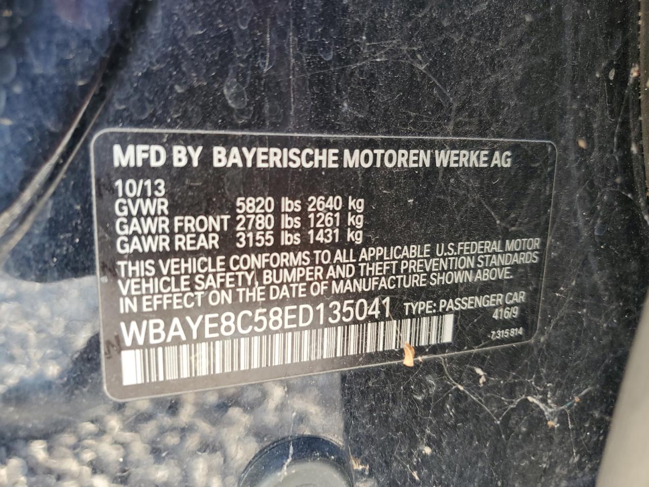 WBAYE8C58ED135041 2014 BMW 750 Li