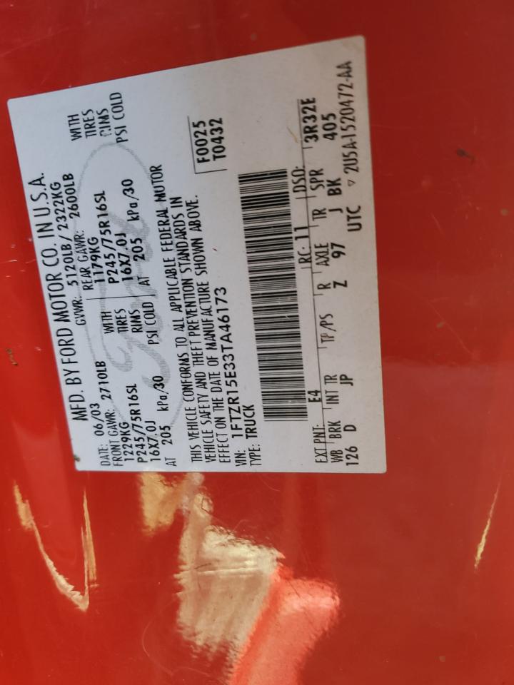 2003 Ford Ranger Super Cab VIN: 1FTZR15E33TA46173 Lot: 75830904