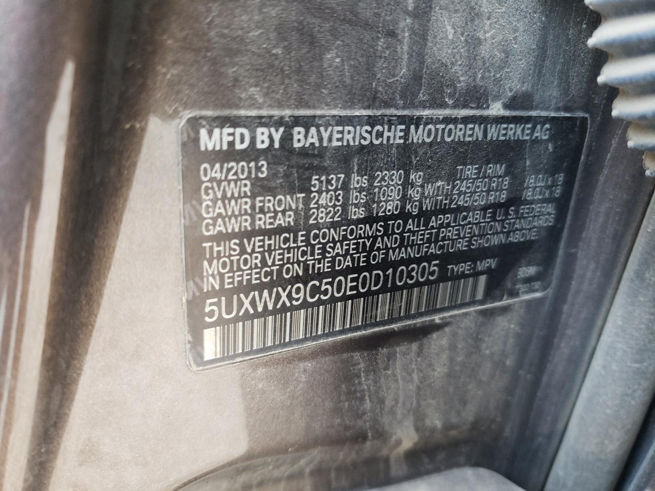 5UXWX9C50E0D10305 2014 BMW X3 xDrive28I