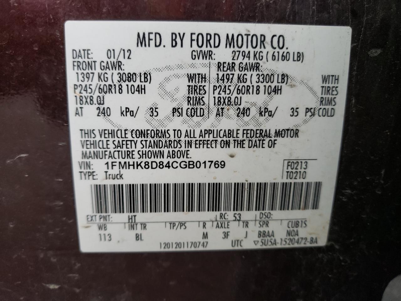 2012 Ford Explorer Xlt VIN: 1FMHK8D84CGB01769 Lot: 76722964