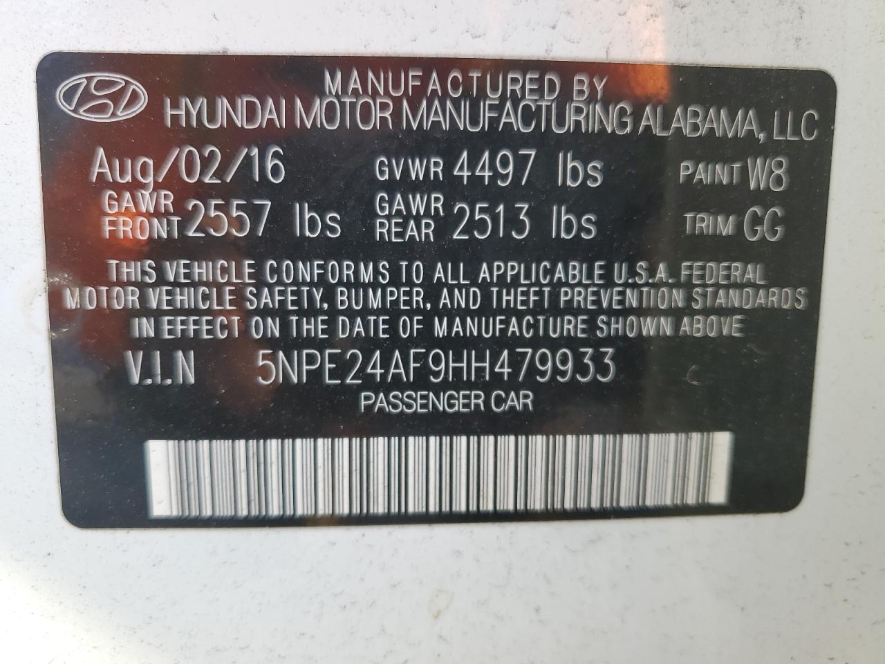 5NPE24AF9HH479933 2017 Hyundai Sonata Se