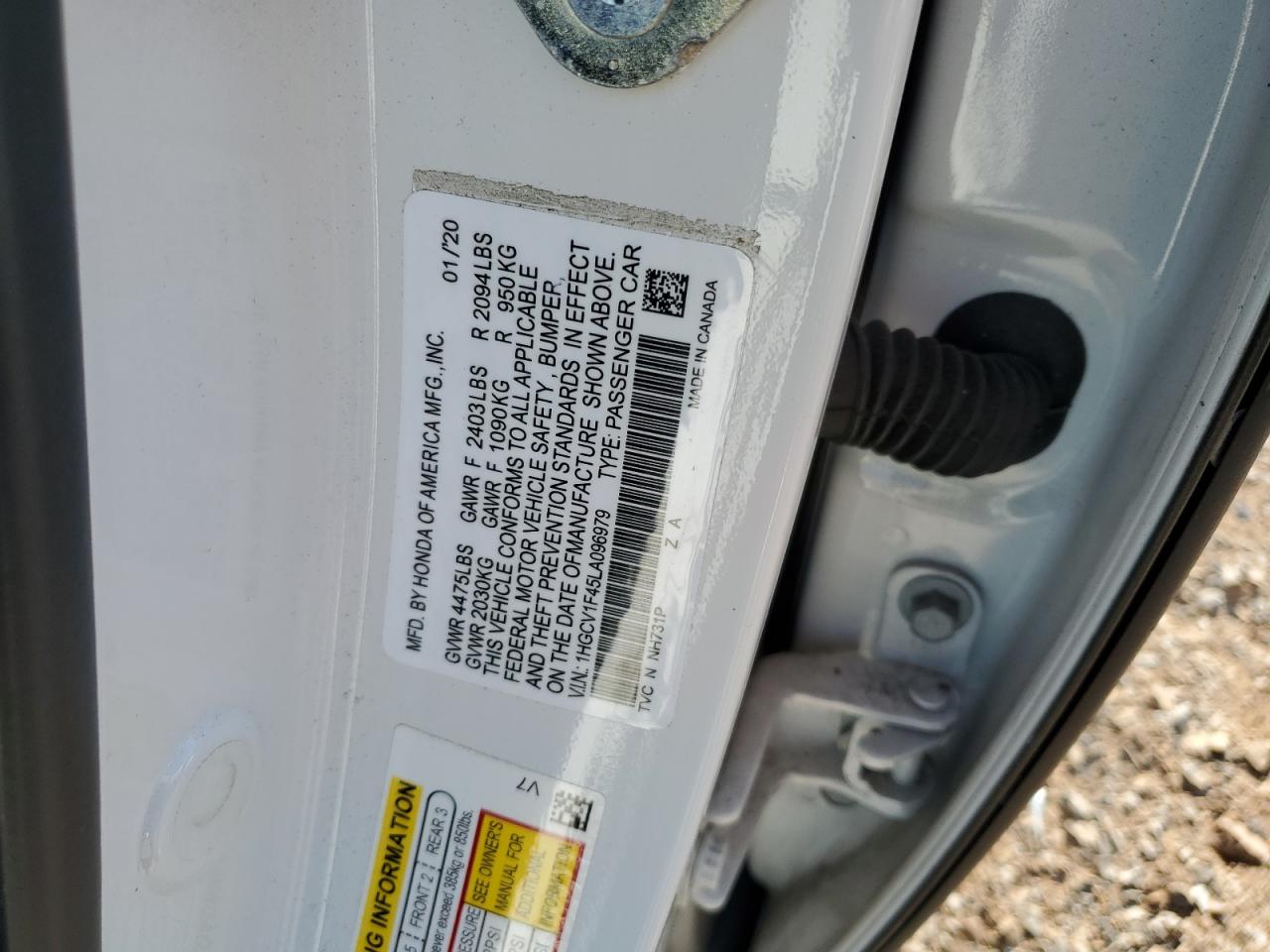 2020 Honda Accord Ex VIN: 1HGCV1F45LA096979 Lot: 77561994