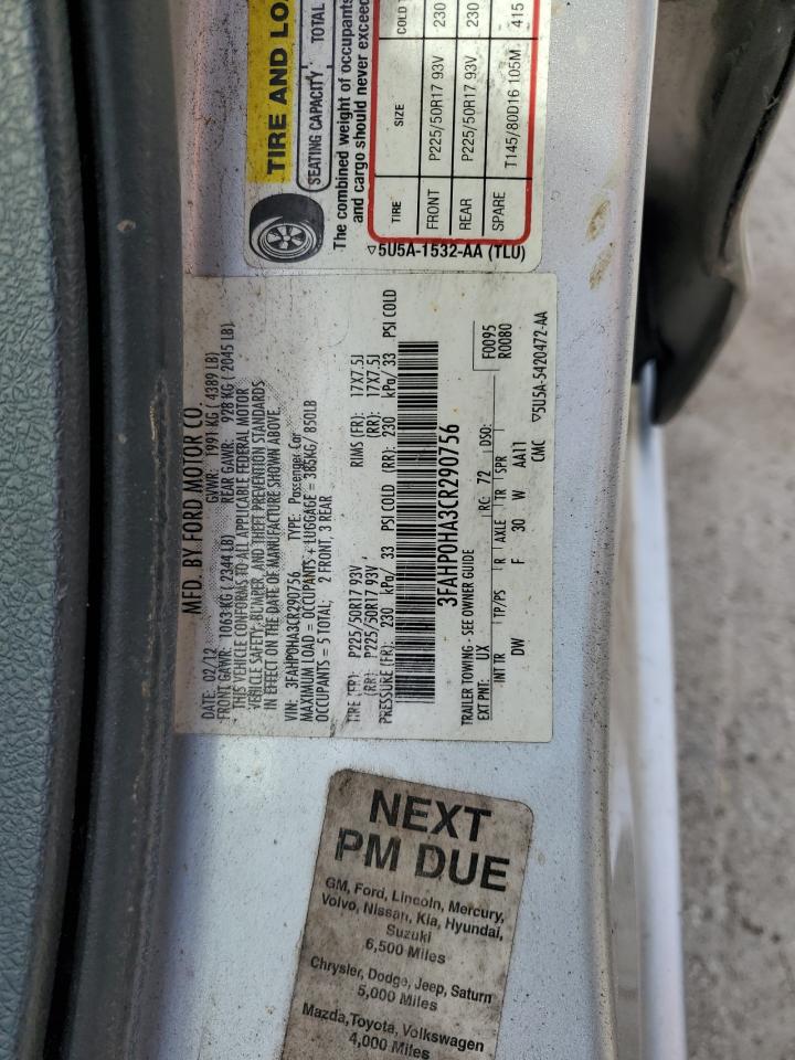 3FAHP0HA3CR290756 2012 Ford Fusion Se