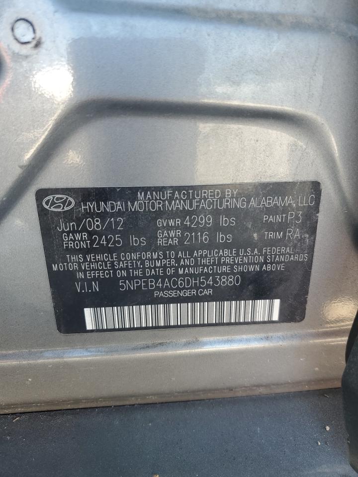 2013 Hyundai Sonata Gls VIN: 5NPEB4AC6DH543880 Lot: 75997854