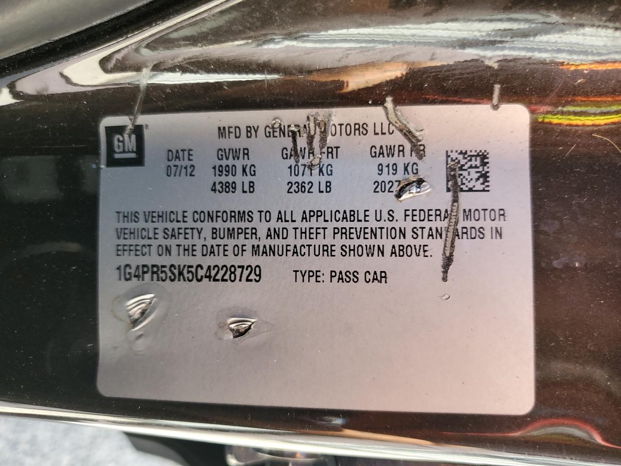 1G4PR5SK5C4228729 2012 Buick Verano Convenience