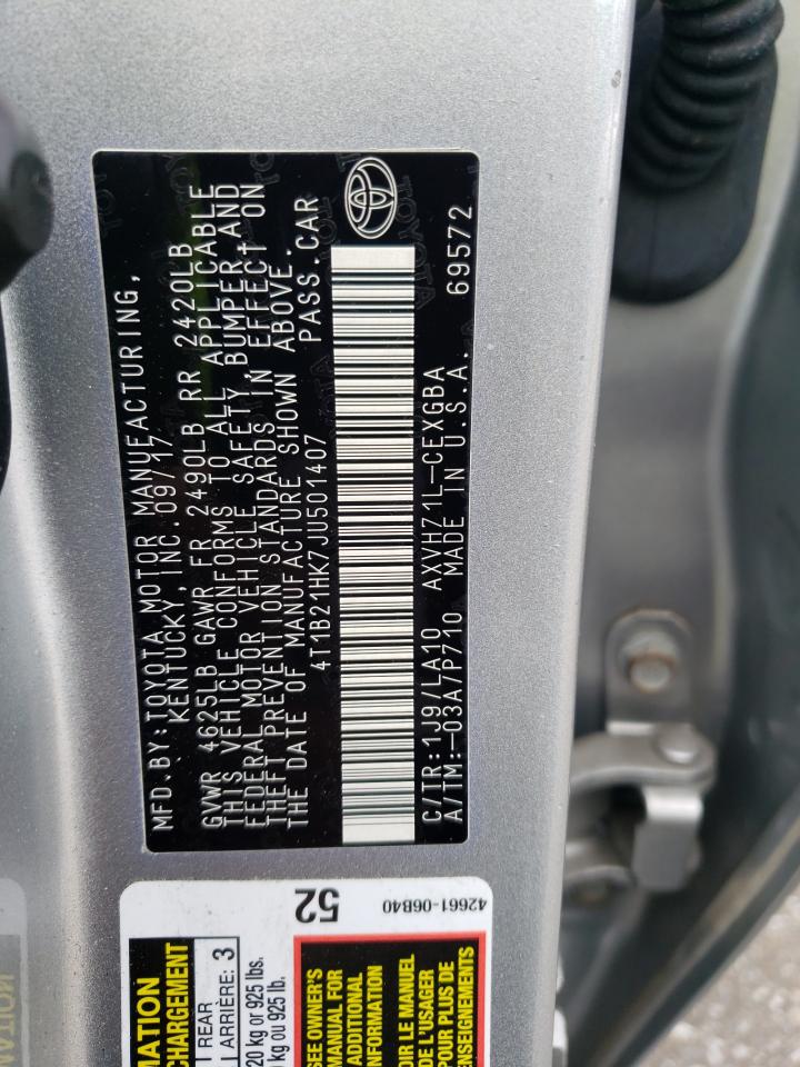 4T1B21HK7JU501407 2018 Toyota Camry Hybrid