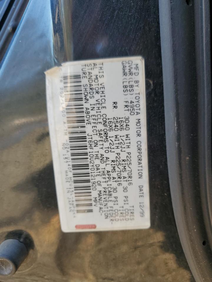 2000 Lexus Rx 300 VIN: JT6HF10U2Y0121920 Lot: 76262754