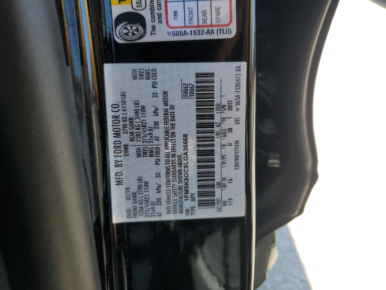 2020 Ford Explorer St VIN: 1FM5K8GC8LGA36668 Lot: 76064514