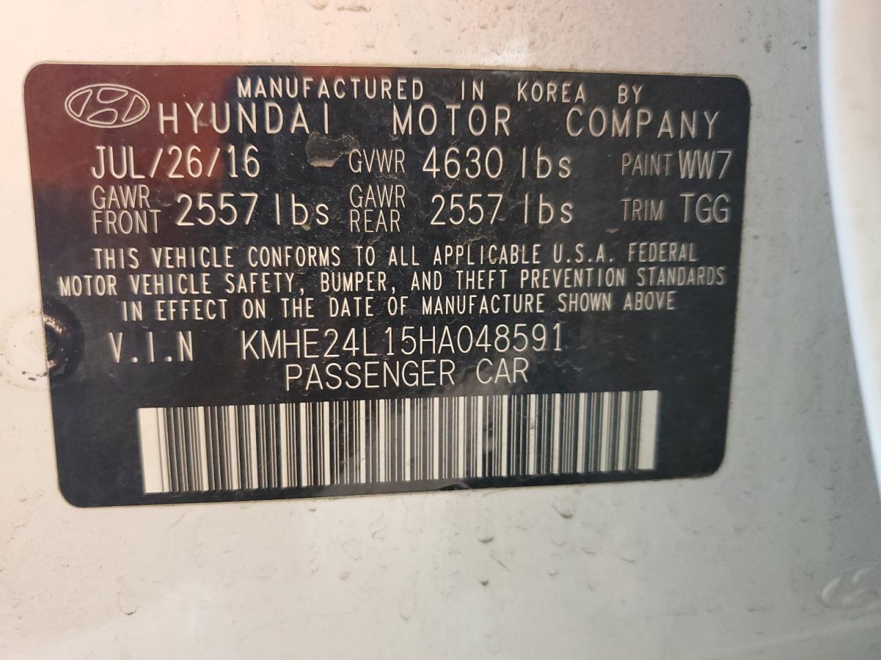 KMHE24L15HA048591 2017 Hyundai Sonata Hybrid