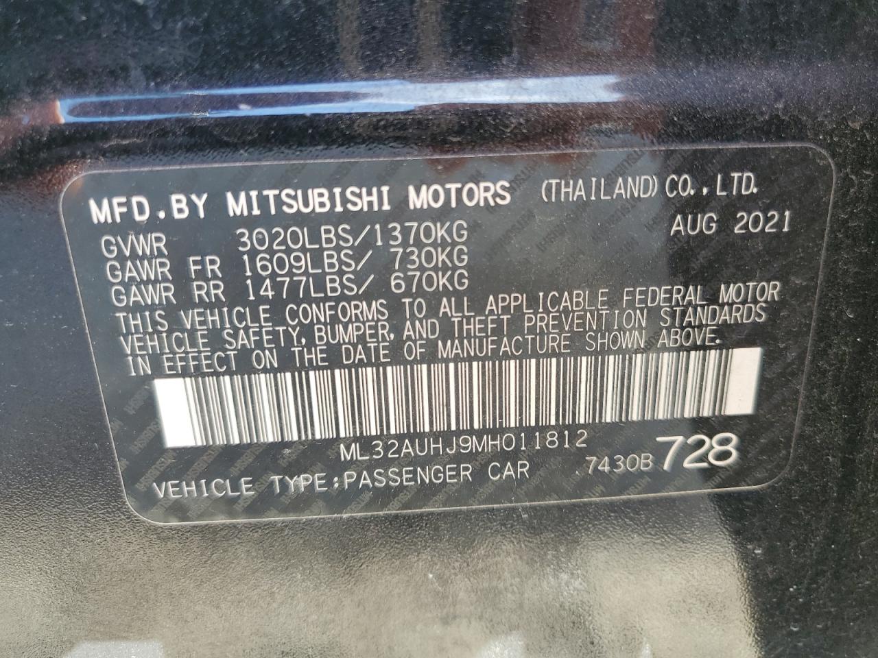 ML32AUHJ9MH011812 2021 Mitsubishi Mirage Es