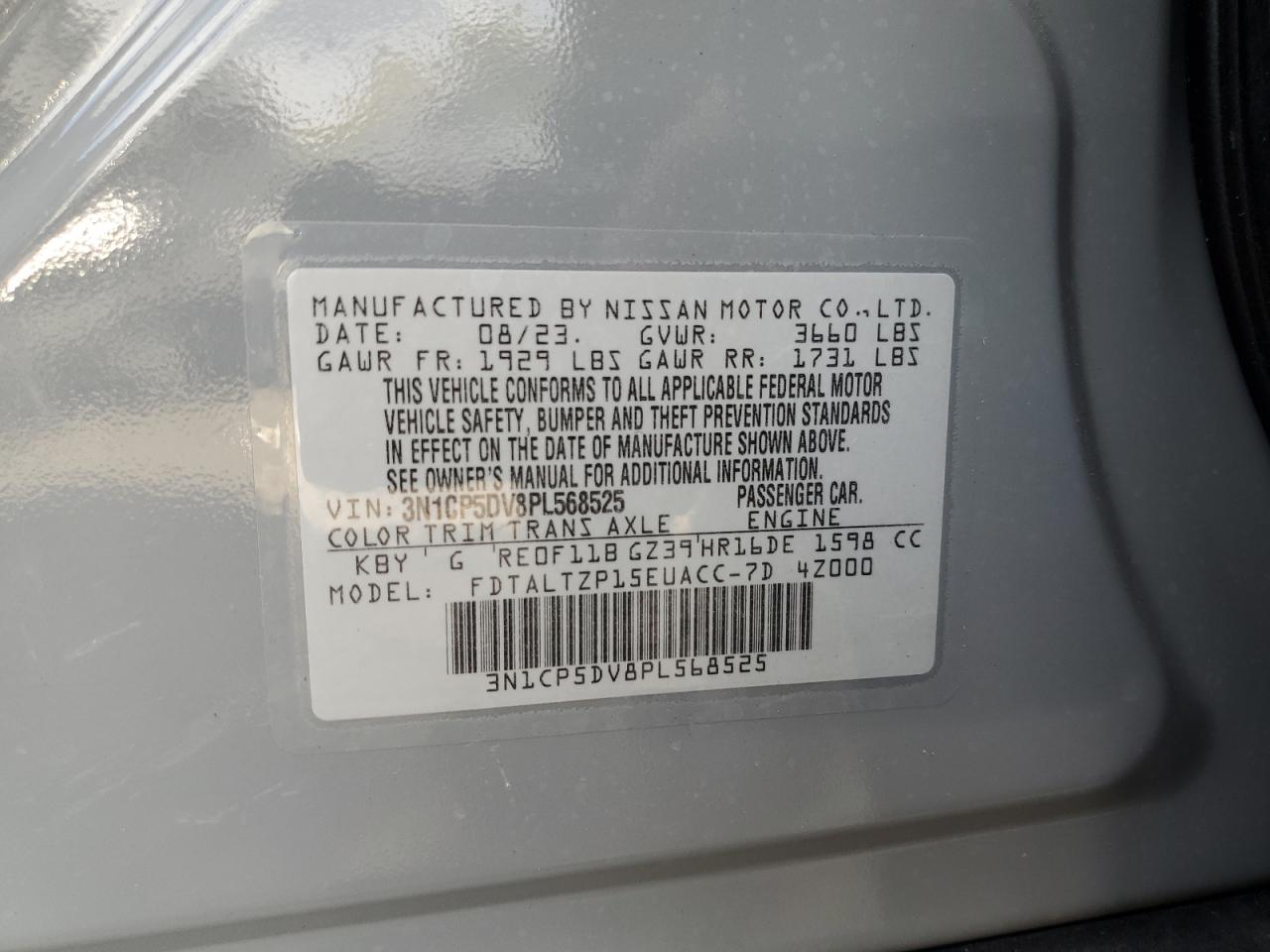 3N1CP5DV8PL568525 2023 Nissan Kicks Sr